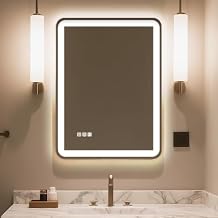 24"X32" LED Bathroom Mirror with Lights, Mirror for Bathroom Wall with Frontlit and Backlit,IP54 Enhanced Anti-Fog,Bathroom Vanity Mirror 3 Colors Dimmable CRI>90 Double Lights,Tempered Glass(R-Angle)