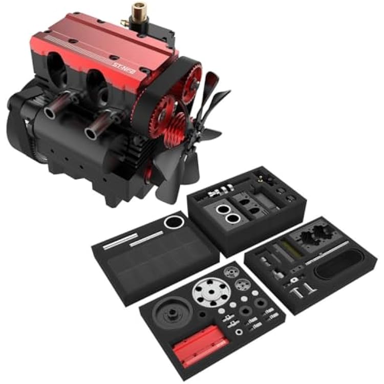Engine Model Kit, ST-NF2 DIY Assembly L2 Mini Engine Kit That Run, Air Cooled 4 Stroke Engine Motor Model, Inline 2 Cylinder Metal Engine Kit, Physics Experiment Toys Gift