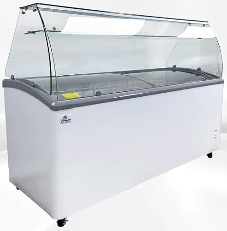 Gelato Freezer Display Case Dipping Cabinet Pan Ice cream showcase Curved Clear Glass 72"