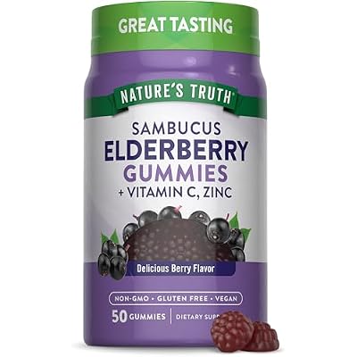 Natures Truth Black Elderberry Gummies | 50 Vegan Gummies | with Vitamin C and Zinc | Berry Flavor | Vegan, Non-GMO, and Gluten Free Supplement