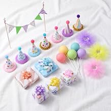 Weysat 22 Pcs Animal Birthday Party Decorations Animal Cake Cupcake Toppers with Mini Hat Gift Box Cake Flag Skirt Lollipop for Jungle Safari Dollhouse Themed Birthday Party Favor Supplies, No Animals