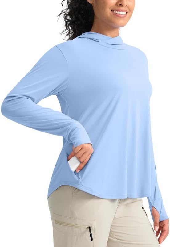 Pudolla Women's Sun Protection Shirt UPF 50+ Lightweight Hoodie for Hiking