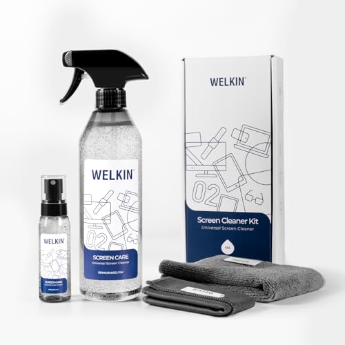 WELKIN Screen Cleaner Spray Kit 550ml  60ml - Cleaning Gel for TV, Laptop, Computer, Phone Touchscreen -2 Sprayers,1 Microfiber Cloth & 1 Glass Wipe