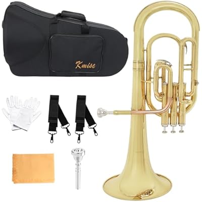Kmise E-flat Alto Horn, Yellow Brass Body & Rose Brass Leadpipe Baritone Horn with Hard Case, Mouthpiece, Cleaning Cloth for Students, Beginners and Band Performances