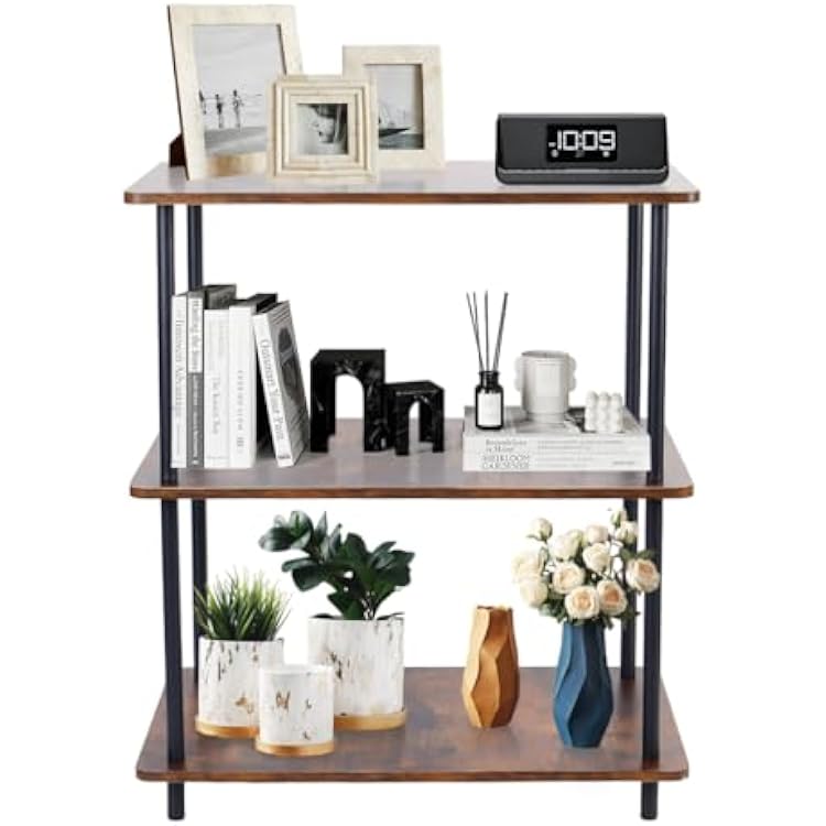BAOYOUNI 3 Shelves Bookshelf Rectangle Standing Shelf Unit Storage Organizer Multipurpose Display Rack Plant Stand with Metal Frame for Home, Office, Living Room, Kitchen