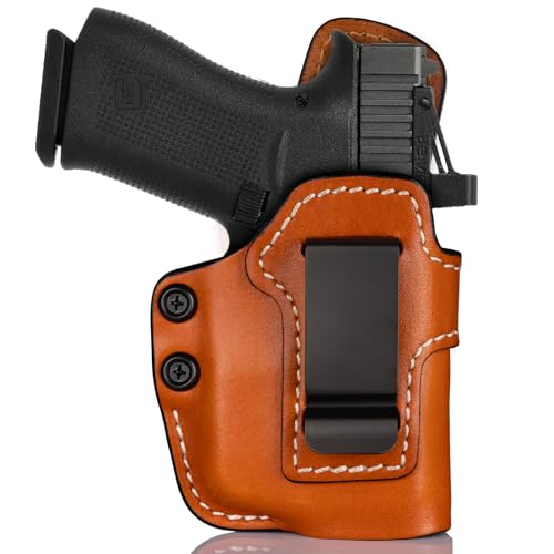 Universal IWB Leather Holster for P365P365XL, Hellcat, G43G48, G43X MOSG48 MOS with TLR-6 and TLR-6 HL, Optic-Ready, Inside Waistband Carry Holster, Steel Clip Fits 1.75 Belt, Brown, Right