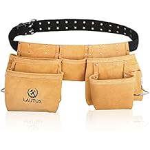 LAUTUS Suede Tool Belt/Pouch/Bag/Work Apron | Carpenter, Construction, Framers, Electrician |11 Pockets | Adjustable Double Pronged Belt | 2 Hammer Loops|