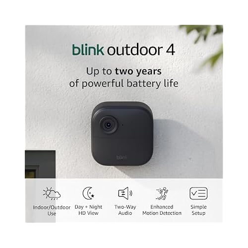 Like-New Blink Outdoor 4 Wireless smart security camera, two-year battery, 1080p HD day and infrared night live view, two-way talk 2 camera system
