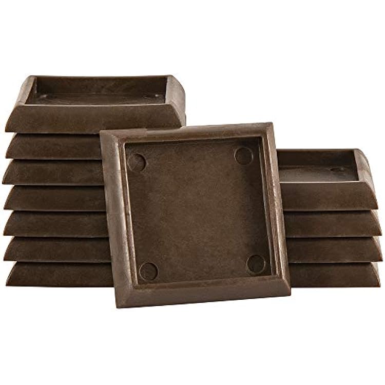 SoftTouch 1-34 Square Reusable Furniture Caster Cups for Couches, Chairs, Tables on Carpet or Hard Surfaces, Furniture Wheel Caster Cups with Vinyl Base, Set of 12, Brown