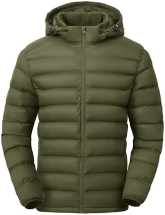 TBMPOY Mens Lightweight Puffer Jackets Detachable Hood Water-Resistant Casual Winter Coat Hooded Insulated for Travel Ski