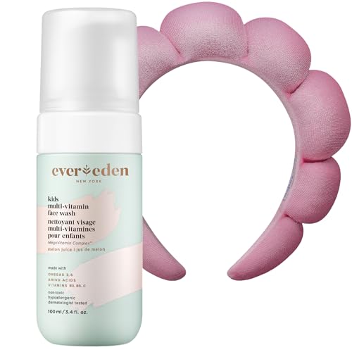 Evereden Kids Face Wash: Melon Juice, 3.4 fl oz.| Adorable Terry Spa & Makeup Headband | Gentle Kids Skin Care | Non-toxic and Safe Ingredients for Sensitive Skin | Multi-Vitamin Skin Care