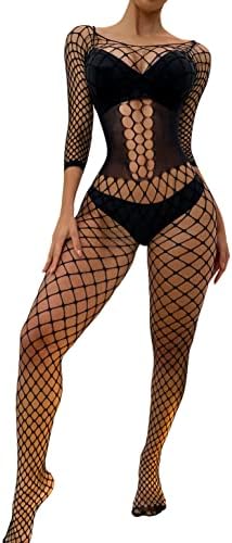 Women Mesh Bodystocking Fishnet Sexy Lingerie Long Sleeve Bodysuit One One Size LH003 Lh003