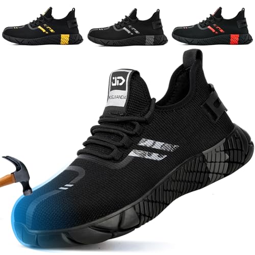 Steel Toe Shoes for Men Work Shoes Men Steel Toe Shoe for Construction Breathable Anti Smash Sneakers for Warehouse Lightweight Safety Indestructible Sneakers for Industrial