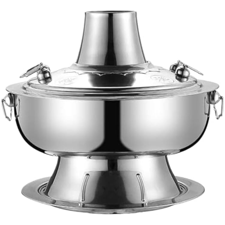 Copper hot Pot, Old Beijing Stainless Steel Hot Pot Charcoal Heated Hot Pot Suitable for Family Dinner Chinese Hot Pot,A-34cmSilver,34cm