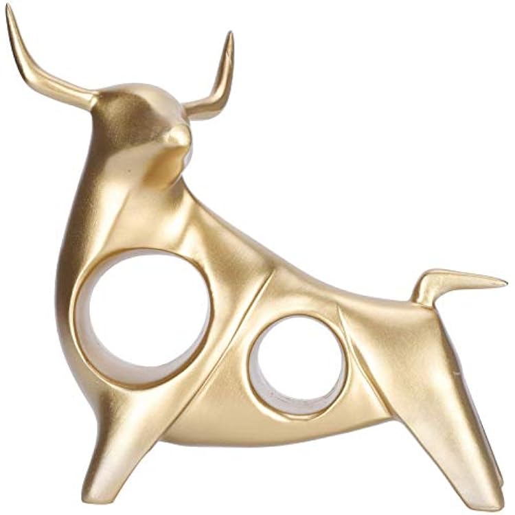 Golden Bull Sculpture Resin Nordic Style Abstract Hollow Lucky FengShui Head up Bull Zo-diac Statue Crafts Figurine Decor Home Office Desktop Animal Ornaments