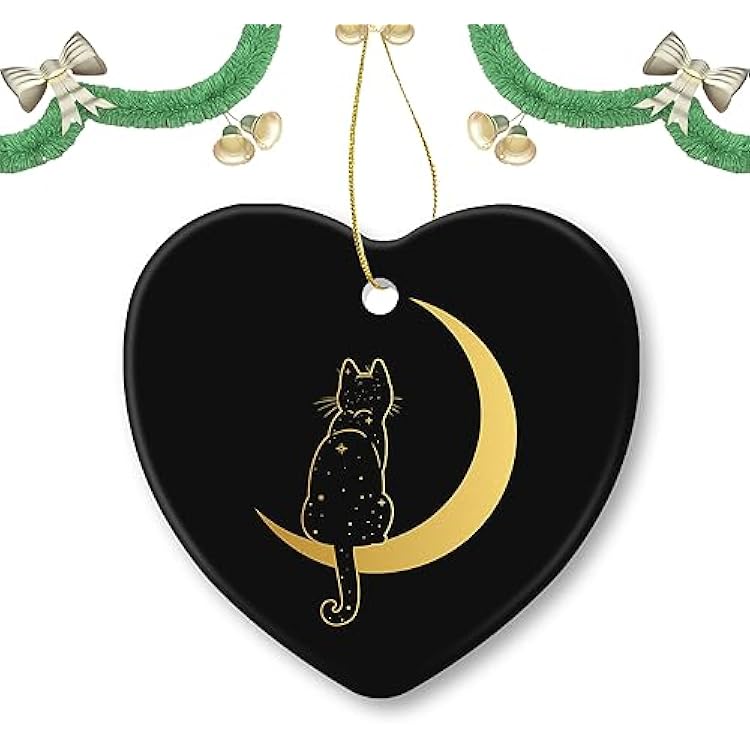 Christmas Ornaments Cat Sitting On The Crescent Moon Cute Ceramic Ornament Porcelain Tree Ornament Decorations Keepsake for Holiday