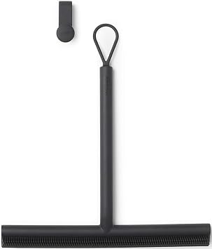 Brabantia Silicone Shower Squeegee with Hook (Dark Gray) Anti Streak Cleaning Wiper for Bathroom Glass, Plastic, Tile - Doublesided Brush & Rim Design