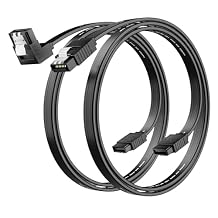 SATA Cable III 18 Inch (2-Pack), 7-Pin Right Angle and Straight Angle Connector, 6Gbps SATA Data Cord with Locking Latch, Compatible with HDD, SDD, CD Driver, CD Writer, Black Cable