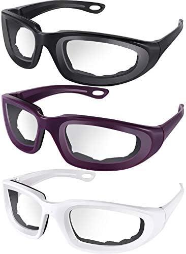 3 Pieces Onion Goggles Glasses No-Tears Kitchen Onion Glasses with Inside Sponge for Onion Tearless BBQ Grilling Dust-proof for Women Men Cleaning Kitchen White, Black, Purple