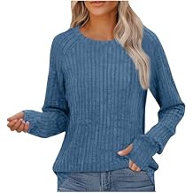 Womens 2024 Winter Crew Neck Sweater Thumb Hole Long Sleeve Ribbed Knit Pullover Tops Casual Trendy Outfits