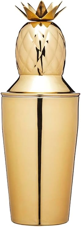 BarCraft BCCSPAPL Pineapple Cocktail Shaker with Recipe, Stainless Steel, 325 ml, Brass-Effect