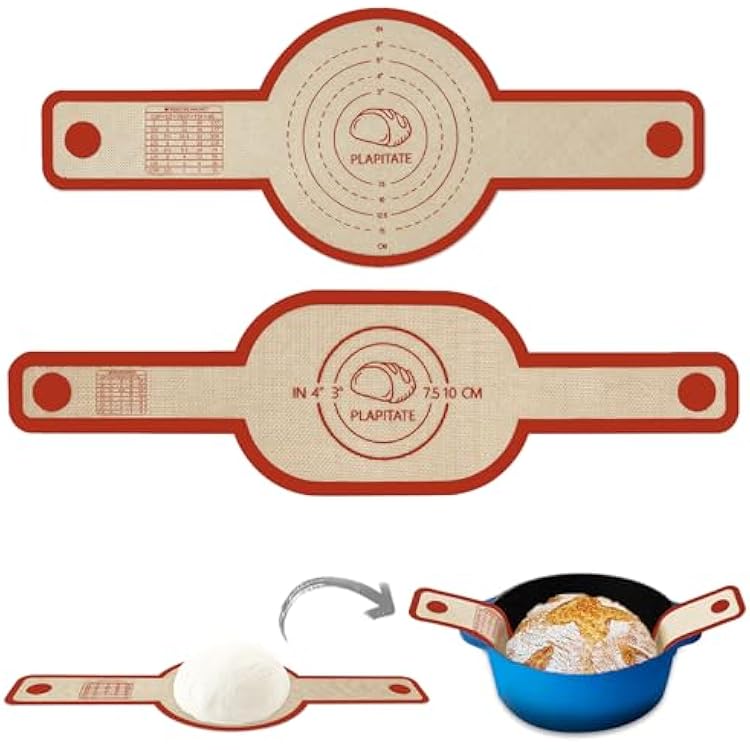 PLAPITATE Silicone Bread Sling Dutch Oven Liner, Non-Stick & Easy Clean Reusable Oval and Round Silicone Bread Baking Mat with Long Handles, Easy to Transfer Sourdough Bread - 2 Red Set