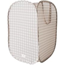 3 Sprouts Pop Up Hamper - Collapsible Laundry Basket, Popup & Foldable Design - Durable Waterproof Fabric for Dirty Clothes, Toys & Towels - Ideal for Dorm, Bedroom & Baby Nursery, Gingham Beige