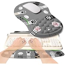 2-in-1 Ergonomic Set, Wave Rise Keyboard Wrist Rest and Massage Bulge Slope Mouse Pad Wrist Support, Cushion Memory Foam Integrated to Relieve Wrist Pain, Cute Cat Paws