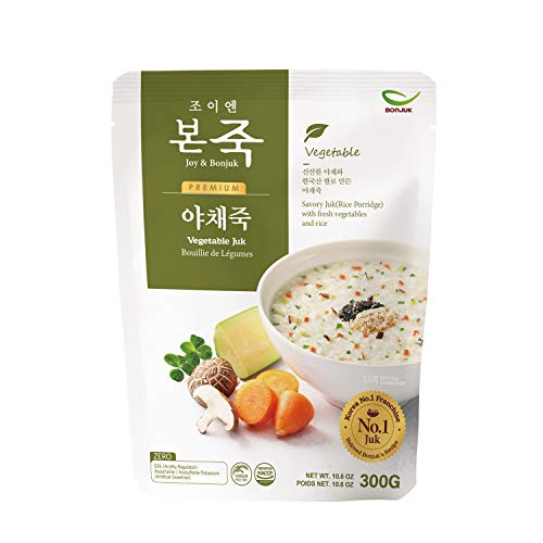 BONJUK Vegetable Juk Rice Porridge - Korean soup stew Kfood, Hearty Breakfast Oat Meal 10.6oz300g, pouch type