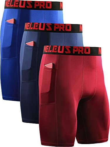 NELEUS Mens 3 Pack Running Compression Shorts with Pockets