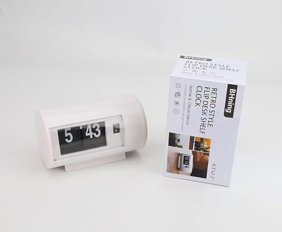BHning Retro Table Clock Auto Flip Clock 12 Hours AM/PM Format Display Timepiece Desk Clock Flip Page Turning Clocks (White)