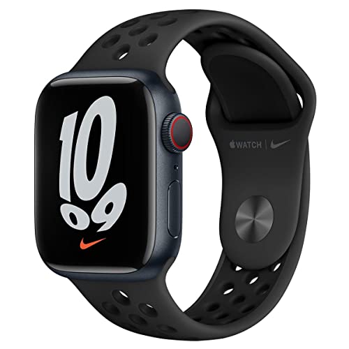 Apple Watch Nike Series 7 GPS  Cellular, 41mm Midnight Aluminum Case with AnthraciteBlack Nike Sport Band Renewed