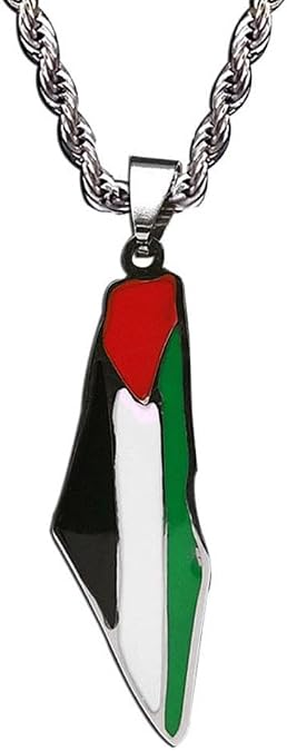 Palestine Map Necklace,Stainless Steel Palestine Map Flag Pendant Chain Necklaces,Silver Gold Color Enamel Palestine Flag Jewelry for Women Men