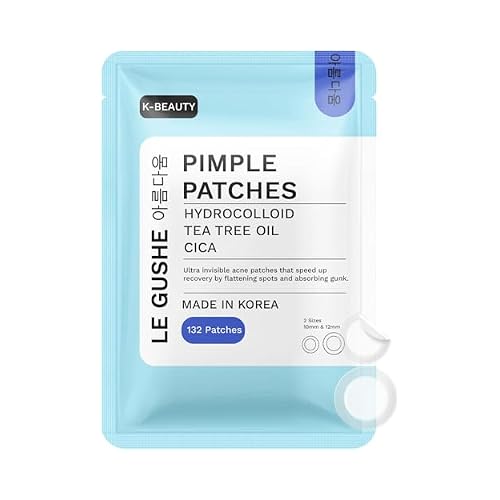 LE GUSHE Korean Pimple Patches for Face 132 Dots - Hydrocolloid Acne Patches with Tea Tree Oil - Invisible Zit Stickers - Dermatologist Tested - Korean Skin Care