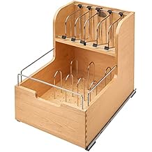 Rev-A-Shelf 18" Divided Storage Bin for Kitchen or Bathroom Cabinets, Food Storage Containers/Utensils Organizer w/Soft-Close, Wood, 4FSCO-18SC-1