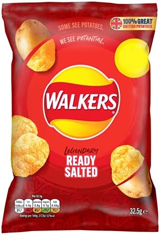 Walkers Ready Salted Crisps, Pack of 32 x 32.5 g