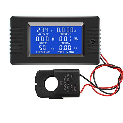 AC Power Meter, Digital Monitoring Multimeter Voltmeter Ammeter, PZEM-022 Open and Close CT 100A LCD Digital Display Frequency Current Voltage Power Factor Monitor Meter with Split CT