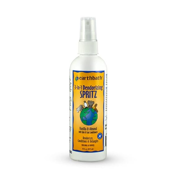 earthbath, Vanilla & Almond 3-in-1 Dog & Puppy Deodorizing Spritz - Dog Odor Eliminator for Strong Odor, Cruelty-Free Cologne, Wash Spray, Made in USA, Bathing Supplies - 8 Oz (1 Pack)