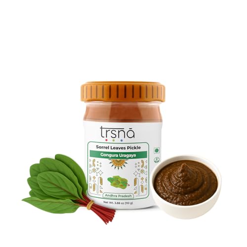 Trsna Gongura Pickle Sorrel Leaves Pickle 110g 3.88 oz | Authentic Andhra Indian Pickle | South Indian Gongura Uragaya | Traditional Pickled Sorrel | Premium Indian Pickles in Glass Jar