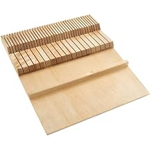 Rev-A-Shelf Dual Row Trim-to-Custom Fit Knife Block Drawer Organizer with Storage Holder for Kitchen Utensils, 55 Slot Cutlery Tray, Wood, 4WDKB-1