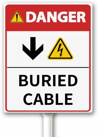 Danger: Buried Cable Sign with Stake, Saftey Sign for Garden Lawn Yard, 7x8.8 IN Sturdy Aluminum Rust Free Fade Resistant Outdoor Use