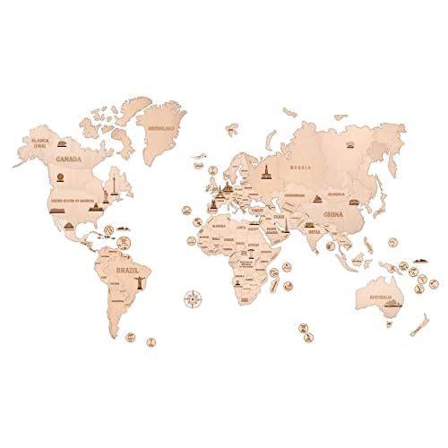 Wood Trick Wooden World Map for Wall Decor - wLandmarks & Islands - Large - 79x47 - Premium Style - Very Detailed Cartography - Perfect Wood Gift for Travel Wedding - 3D Wooden Puzzle Travel Map