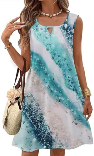 Zeagoo Womens Casual Summer Dresses 2025 Boho Sleeveless Sundresses with Pockets Pleated Beach Floral T Shirt Dresses