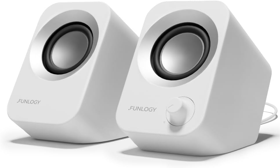 FUNLOGY Speaker - 14W Stereo PC Speakers, USB Powered, Compact Size with 30 Tilt Design, Volume Dial Control, for Desktop, Laptop, Monitor, Gaming Consoles, White