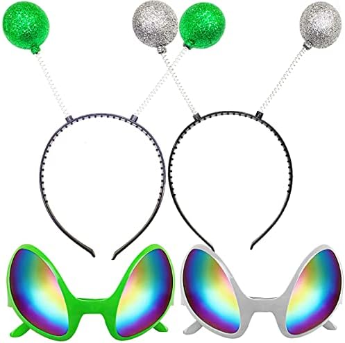 Poptrend 2 Pairs Alien Headband and Glasses,Alien Rainbow Lens Sunglasses,Headband Boppers Antenna for Adults and Kids