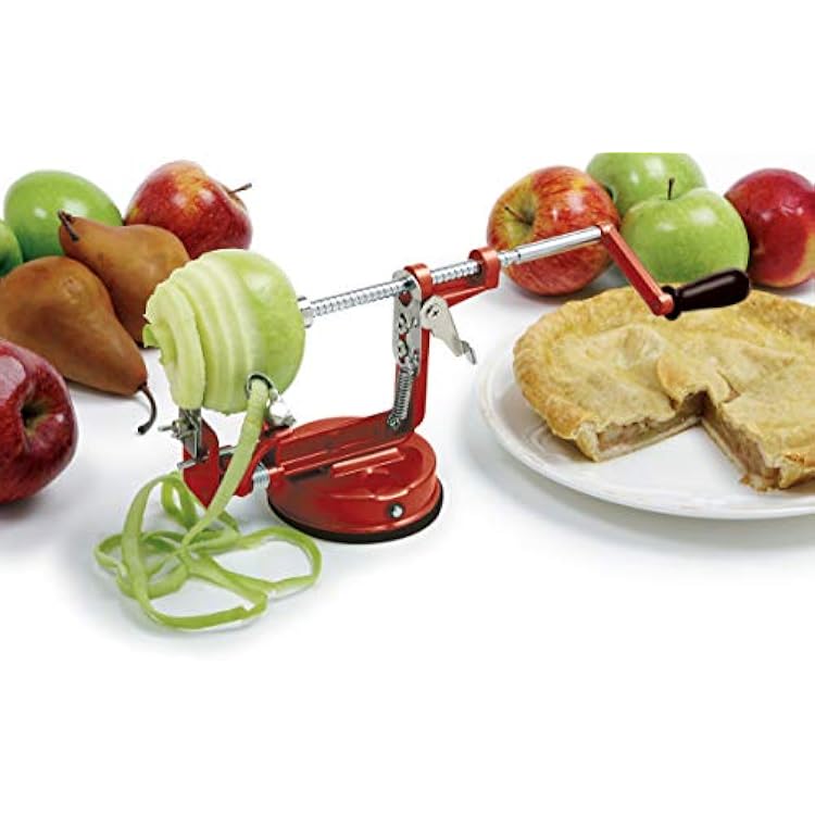 Norpro Apple Master-Apple, Potato, Parer, Slicer & Corer with Vacuum Base & Clamp,Red