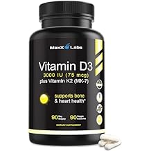 Vitamin D3 K2 3000 IU - with Vitamin K as MK-7 from Natto - High Potency Vitamin D Supplement Support Healthy Bones, Teeth, Heart & Immune Function, Gluten-Free - 90 Capsules