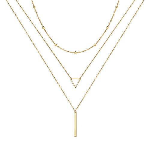 Turandoss Gold Layered Necklaces for Women - 14K Gold Plated Handmade Multilayer Bar Pearls Coin Disc Moon Butterfly Medallion Adjustable Dainty Layered Choker Necklaces for Women Jewelry