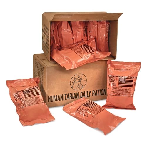 Humanitarian Daily Ration MRE Case 5 US FEMA Emergency rations MRE Varieties - Low Sodium Pre cooked wEntree, Side Dishes for Hunting, Camping & More, 10 pack, Inspection Date 12024 or Better.