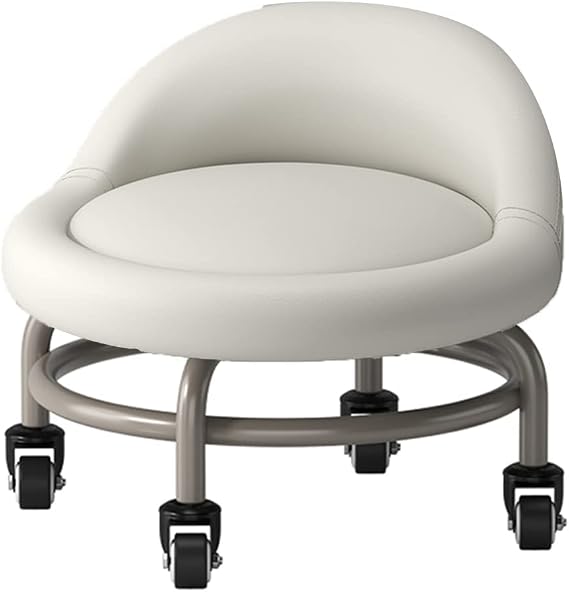 ESNY Low Roller Seat Stool With Backrest,Heavy Duty Waterproof PU Leather High Weight Capacity Roller Seat for Men Women Boy Girl Garage Salon Home Office Z